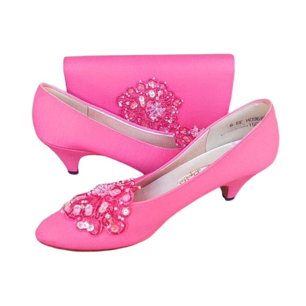 Barbiecore Pink Shoes and Matching Clutch 8EE 8 Dyeables USA